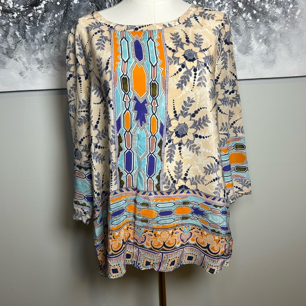 Maeve Anthropologie Multicolor Boho Floral blouse women’s size 10 3/4 sleeve - Picture 2 of 13
